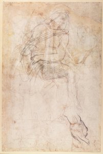 Studie pro Ignudi nad perskou Sibylou v Sixtinské kapli, 1508-12 (uhlí na papíře) (verso)